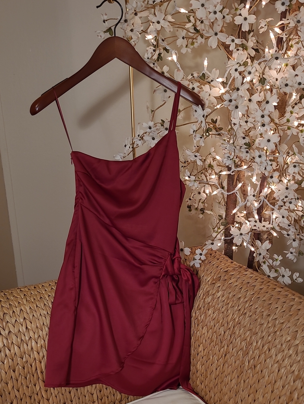 NWT Burgundy/Wine Satin One Shoulder Mini Dress